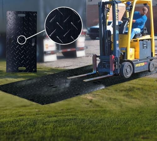 Mytee Products 4Pcs 2' x 6' Ground Protection Mats w/ 6 Pcs Single Connectors - Diamond Plated Tread Design High Density Polyethylene Mat, Easily Supports 35 Ton Loads on Lawns, Dirt - size: 4 - Pack