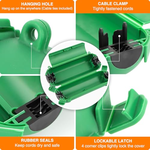 RESTMO 5-Piece Outdoor Waterproof Electrical Box Set – 12.5" x 8.5" x 5" Large & 7.1" x 2.3" x 2.3" Small, Weatherproof Boxes for Power Strip, Outlet, Plug, Socket, Timer, Holiday Light, Green - color: Green