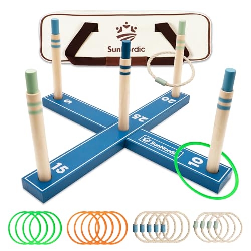 SunNordic Wooden Ring Toss Game Set, Backyard Beach Camping Game with Toss Rings & Portable Carrying Bag, Outdoor Lawn & Yard Games for Kids, Adults & Family - color: Iceberg Blue