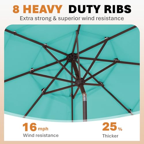 JEAREY 9FT 3 Tier Patio Umbrella Outdoor Market Umbrella Table Umbrellas with 8 Ribs 1.5 Pole Push Button Tilt and Crank UV Protection for Garden,Peacock Blue - color: Peacock Blue