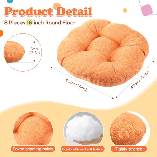 Fumete 8 Pcs 16 Inch Round Floor Cushions for Kids and Toddlers, Flexible Seating Classroom Furniture Floor Pillow for Home, Daycare, Preschool, Yoga and Meditation (Orange) - color: Orange