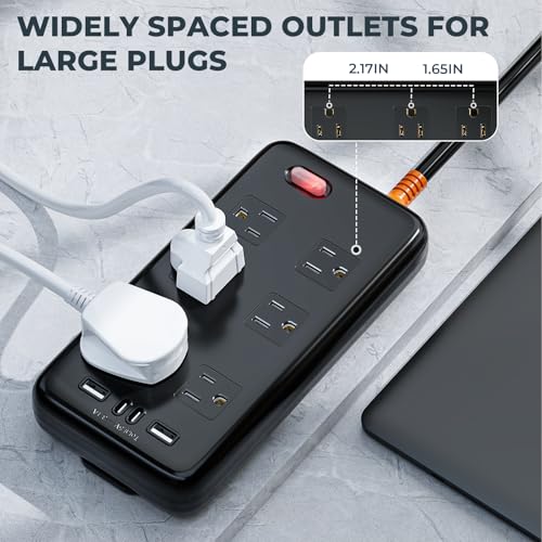 Outdoor Power Strip Weatherproof, IPX6 Waterproof Surge Protector with 6 Wide Outlets and 2USB A&2USB C, 1625W/13A, 6FT Extension Cord, Wall Mountable for Indoor Outdoor, UL FCC Listed - size: 6FT, style: 6AC+4USB