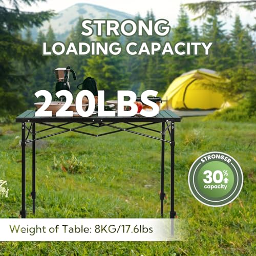 Join Nature Portable Outdoor Adjustable Height Camping Table, Large for 2-6 Person, Foldable Roll-up Aluminum Camp Table with Carry Bag for Picnic, Camp, Sturdy, Stable, Loads 220 Lbs (Green) - color: Green