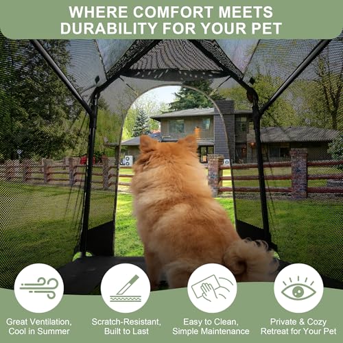 Dog House, Outdoor Dog Kennel with Roof, Mesh Windows, 900D Scratch-Resistant Oxford Cloth Bed Surface, Comes with Detachable Waterproof Rain Cover with UPF 50+ Sun Protection, S - style: Modern
