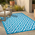 FH Home Outdoor Rug - Waterproof, Fade Resistant, Reversible - Premium Recycled Plastic - Geometric - Large Patio, Deck, Sunroom, Camping, RV - Aztec - Teal & White Crease Free - 6 x 9 ft - color: Aztec - Teal & White, size: 6' x 9' (Rectangular)