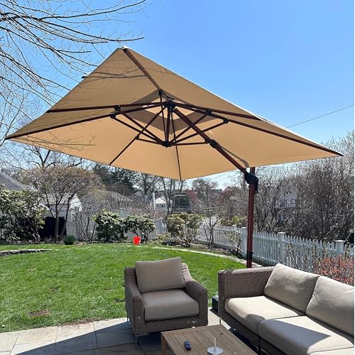 PURPLE LEAF 9ft Patio Umbrella Outdoor Square Umbrellas Large Cantilever Umbrella Windproof Offset Heavy Duty Sun Umbrellas for Garden Deck Pool Patio, Beige - color: Beige, size: 9'X9', style: Umbrella