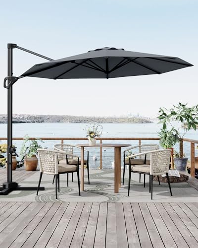 TrailBlaze 10ft Cantilever Patio Umbrella – 360° Rotating Offset Sun Shade with Adjustable Tilt, Waterproof Windproof 600D Oxford Canopy, Heavy-Duty Rustproof Aluminum Frame, Cross Base – Ideal for Garden, Patio, Poolside - color: Grey