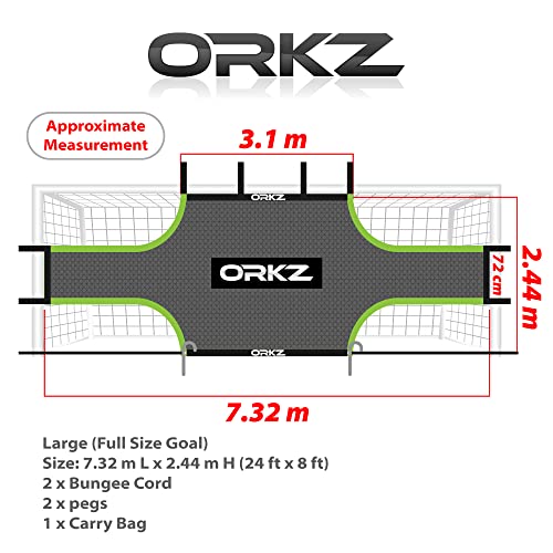 Soccer Goal Target Net - 24ft x 8ft Scoring Training Equipment - Improve Kick Practice Shooting Targets, Portable Football Target Sheet with Carry Bag, Ground Stakes, Bungee Cord Included