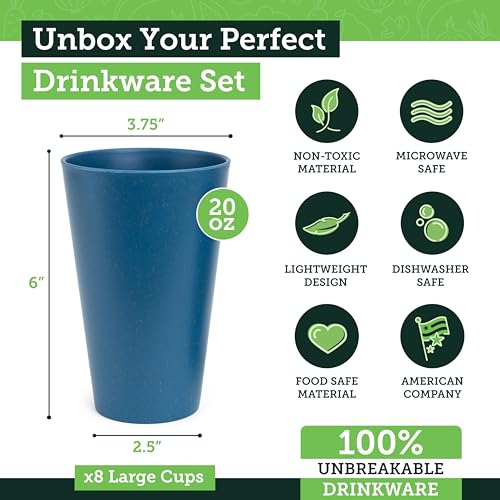 Grow Forward Premium Wheat Straw Cups - 20 oz Unbreakable BPA Free Hard Plastic Cups - Reusable Lightweight Plastic Drinking Glasses for Kitchen, Outdoor, Water, Camping, RV - Seascape - color: Seascape, size: 20oz