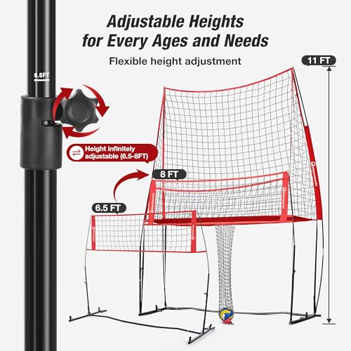 WARMOUNTS Volleyball Practice Net Station with Ball Catcher, Update Freely Height Adjustable Volleyball Training Net System for Backyard Indoor Outdoor, Serving Spiking Hitting Practice