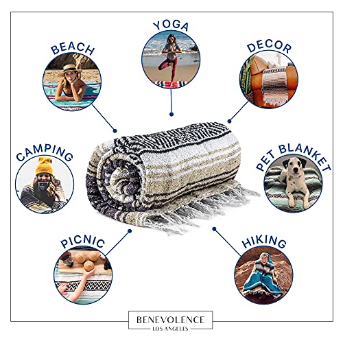 Benevolence LA Authentic Handwoven Mexican Blanket | Yoga Blankets, Outdoor, Picnic, Beach, Camping | Equestrian Saddle | Serape 50x70 inches - Sand, Pack of 1 - color: Sand