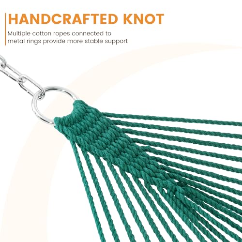 Lazy Daze Hammocks 12FT Double Rope Hammocks, 2 Person Hand Woven Cotton Hammock with Spreader Bar for Outside, Patio, Poolside, FIT 13-15 FT Stand, Max 450 Lbs, Green, 141 x 57 inches - color: Green