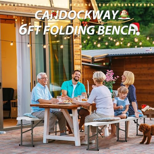 6ft Plastic Folding Bench with Carrying Handle & Lock, Portable Outdoor Bench in Garden Picnic Camping Dining Party Seat, Waterproof Bench for Soccer Activities, Firm and Durable (2Pack A) - size: 2Pack A