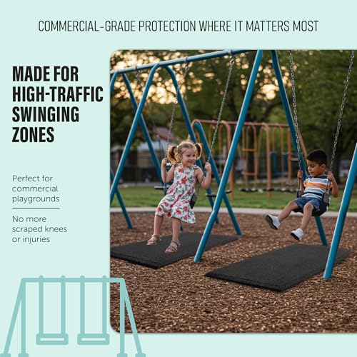 Playsafer Heavy Duty Commercial Grade Rubber Playground Safety Mat - Playground Protection Mat for Swings and Slides - 54" Long X 32" Wide x 2" Thick (Black) - color: Black