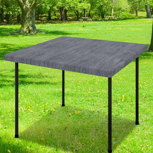 Smiry Square Table Cloth Cover, Waterproof Elastic Fitted Picnic Tablecloth, Wipeable Flannel Backed Vinyl Tablecloths for Camping, Dining, Outdoor (Dark Grey, 42" x 42") - color: Dark Grey, size: 42" x 42" (Square)