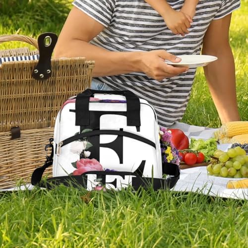 Letter E Insulated Lunch Bag for Women Men Reusable Waterproof Lunch Box Cooler Tote Bag One shoulder portable meal bag Portable Adult Lunchbox for Work Picnic Hiking Beach - color: Letter E