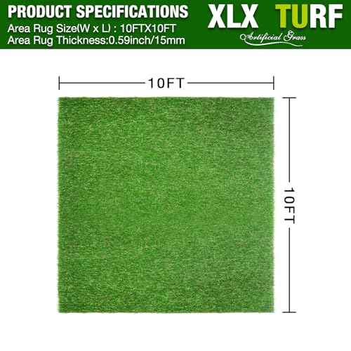 XLX TURF 10FT X 10FT Artificial Turf Grass Rug - Indoor Outdoor Low Pile Realistic Fake Grass Carpet for Patio Yard Dog Pets Use - size: 10' x 10'