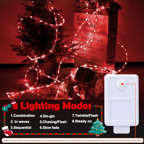 100ft LED Rope Lights Outdoor, 720 LED Connectable and Flexible Tube Lights with 8 Modes, Waterproof LED Rope Lighting for Garden, Patio, Pool, Bedroom, Party, Indoor Outdoor Christmas Decor (Red) - color: Red, size: 100ft