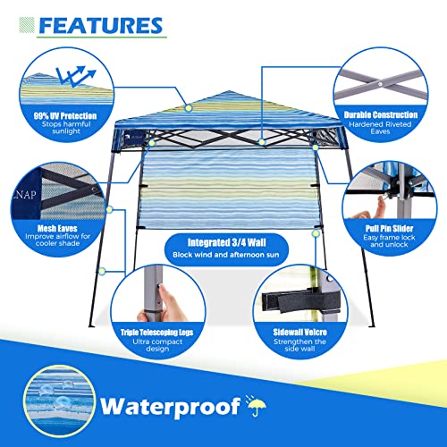 7’x7’ Instant Canopy Tent Pop up Canopy with One Sidewall Compact and Lightweight Beach Canopy with Backpack