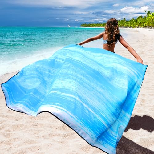 WIWIGO Beach Blanket Waterproof Sandproof Beach Mat 79" X 83"/10'x9'for 2-8 Adults Quick Drying Outdoor Picnic Mat Beach Accessories for Travel, Camping, Hiking - color: Blue-green Tinted Gradation, size: 79" X 108"（1-6person）