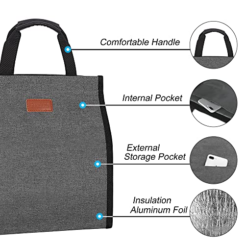 Lunch Bags for Women Insulated Reusable Lunch Tote with Internal Pocket, Lunch Tote bag for Work (Charcoal Grey) - color: Charcoal Grey, size: 2 Pack