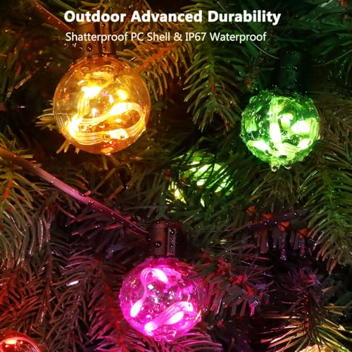 Outdoor String Lights, 25ft 20 G40 Bulbs LED Color Changing Hanging Lights Dimmable with 220+ Scene Modes, App Control, IP65 Waterproof Globe Bulb for Indoor Patio Backyard Balcony Decor - color: Color-changing RGB, size: 25ft
