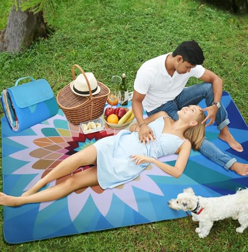 scuddles 60" x 80" Extra Large Outdoor Picnic Blanket – Waterproof, Foldable Travel Mat for Beach, Camping, Grass, Lawn, Park – Dual Layer, Sand-Free, Soft Throw Rug Fits 4 Adults, Summer Accessories