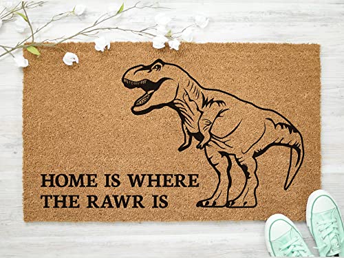 Dinosaur T-Rex Home is Where The Rawr is Doormat - Funny Doormat - Welcome Mat - Custom Doormat - Door Mat - Housewarming Gift Mat Rubber Anti Slip Washable Indoor Outdoor, 16"x24" - color: As Pic2, size: 16x24 in