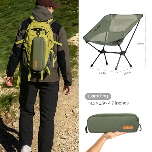 CAMEL CROWN Portable Camping Chair Lightweight Compact Folding Chair Mesh for Outdoor Camp Travel Beach Picnic Festival Hiking Backpacking Army Green - color: Army Green-1, size: 1 Pack