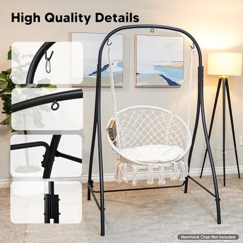 SUNCREAT Hammock Chair Stand, Heavy-Duty Steel Hammock Stand, 400 lbs Capacity, Adjustable Height, Dual-use Swing Stand for Outdoor Indoor, Hammock Chair not Included, Black - color: Black