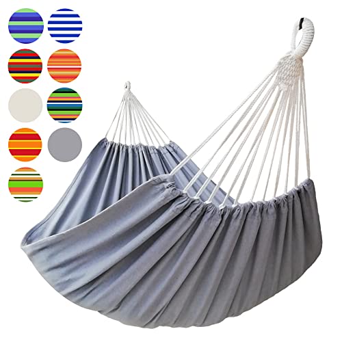 GOCAN Brazilian Double Hammock 2 Person Extra Large 330X150cm Load Capacity 600Pound Canvas Cotton Hammock for Patio Porch Garden Backyard Lounging Outdoor and Indoor XXL(Grey) - color: Grey, size: XX-Large