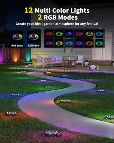Solar Ground Lights with Remote, 15 Multi Color Solar Garden Lights Waterproof, RGB Solar Powered Outdoor Landscape Lighting for Pathway, Yard, Deck, Lawn, Patio, Walkway, Poolside, 10 Pack - size: 10 Pack