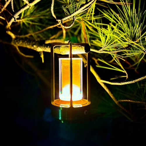 Portable Metal Table Lamp, 4000 mAh Rechargeable Outdoor Table Lamp Cordless, 3 Color Stepless Dimmable Atmosphere Table Lamps for Patio, Camping, Coffee table decor lamp for Indoor/Outdoor - color: Gold
