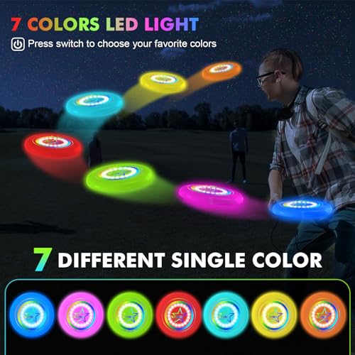 Umnodobn Light Up Flying Disc Toy Kids, Adults, Teens – 7 Glow in the Dark Modes, 22 Bright LEDs, Rechargeable, Outdoor Flying Sport Disc for Night Games, Family Fun, Beach, Park, Camping