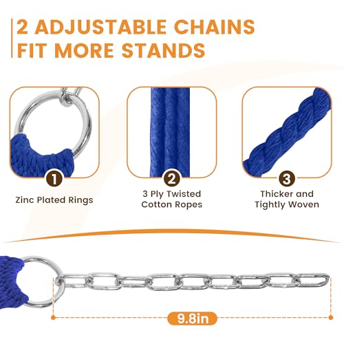 Lazy Daze Hammocks 12FT Double Rope Hammocks, 2 Person Hand Woven Cotton Hammock with Spreader Bar for Outside, Patio, Poolside, FIT 13-15 FT Stand, Max 450 Lbs, Blue, 141 x 57 inches - color: Blue