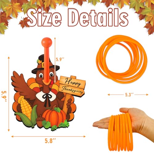 8 PACK Thanksgiving Turkey Ring Toss Game Include 8 Wooden Turkey Target Stands with 8 Plastic Rings Happy Thanksgiving Turkey Toss Game for Girl Boy Adults Fall Family School Party Supplies