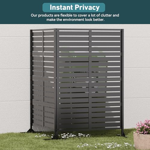 Modern Shade Metal Privacy Screen Outdoor 72" H x 48" W, Stable & Durable Privacy Fence Panels for Instant Privacy & Space Division, Freestanding Decorative Patio Screens for Outdoor, Black (4 Panel) - size: 4 Panel