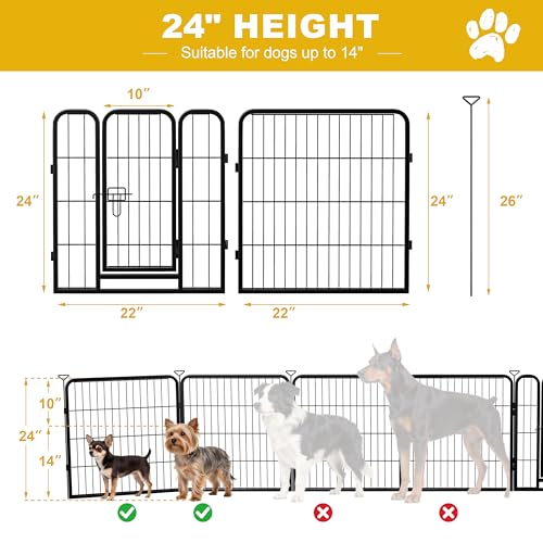 Heavy-Duty Iron Dog Playpen Outdoor Indoor,24 inch 8 Panels Dog Fences for RV Camping/Yard/Garden,Portable Dog Play Pen for Dogs,Puppies,Small Animals,Black Silver - color: Dark Sliver, size: 24''H