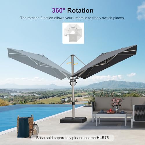 PURPLE LEAF 8' X 8' Left-right Tilting Patio Umbrella Outdoor Swivel Cantilever Umbrella Aluminum Offset Umbrella with Champagne Frame and 360-degree Rotation for Garden Deck Pool, Grey - color: Gray, size: 8' x 8'(Tilt)
