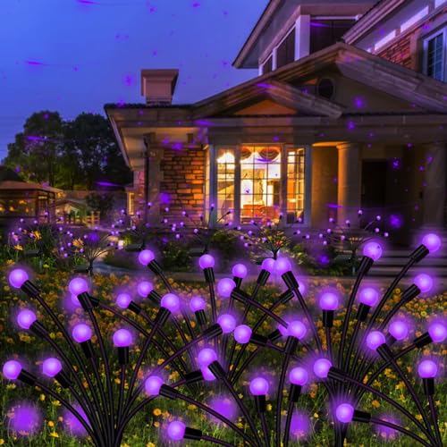 Kohlrabi Solar Garden Lights Outdoor, 10 Pack 80 LED Solar Purple Firefly Lights Waterproof, Sway by Wind, Halloween Swaying Light for Yard Patio Backyard Garden Planter Flower Bed Pathway Decoration - color: Purple, size: 10 pack