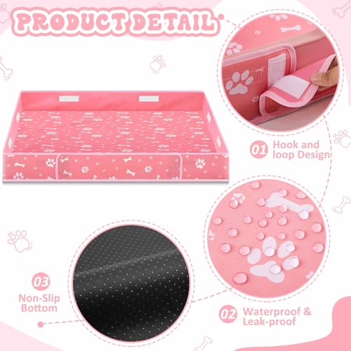 Marsui Dog Playpen Bottom Pad Fits for 36 Inch 4 Panels Pet Exercise Mat Puppy Crate Pad Reusable Washable Pet Training Pee Mat Hoop and Loop Design, Playpen Not Included - color: Pink, style: Dog Paw Bone Print