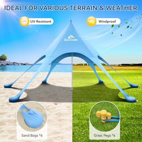 Beach Tent Sun Shelter & Portable Beach Canopy UPF 80+ UV Protection, Beach Shade Canopy with 6 Sandbags, Sand Shovel Ground Pegs for Outdoor Camping, Picnics (12x12 Ft, Sky Blue) - color: Sky Blue