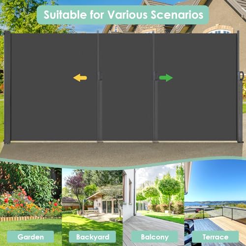 LIFERUN 118" x 71" Side Awning, Retractable Side Awning, Patio Retractable Side Screen, UV Resistant, Waterproof, Patio Privacy Screen for Garden, Balcony, Courtyard(Dark Grey) - size: 118" x 71"