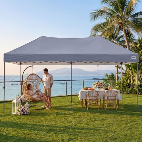 ABCCANOPY 10x20 Pop Up Canopy Tent, Easy Setup Instant Shelter with Wheeled Bag, Heavy Duty Outdoor Canopy for Beach, Market, Backyard, UV Protection, Outdoor Weather Protection (Light Gray, 10x20) - color: Light Gray, size: 10x20