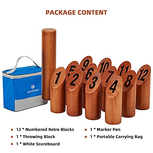 SpeedArmis Wooden Throwing Game, 12 Numbered Block Toss Games Set with Scoreboard & Carrying Case, Indoor Tailgating Bowling Yard Activity‌ for Teens Adults Family
