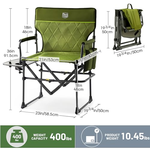 Timber Ridge Aluminum Camping Directors Chair with Side Table Pocket, Portable Folding Chair, Heavy Duty Lawn Chair for Fishing Trip Picnic Concert Outdoor 400lbs, Green - color: Green, style: Standard