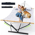 ANAGOO Double Hammock with Stand, Heavy Duty Outdoor Hammock for Two, 500 LBS Capacity, Stable Steel Frame with Balance Strap, Easy Tool-Free Assembly for Patio, Garden, Backyard & Beach,White Grey - color: White Grey(with Stand)