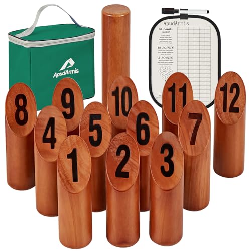 ApudArmis Wooden Tossing Game Set, Numbered Block Toss Games Set with Scoreboard & Carrying Case - Outdoor Lawn Backyard Beach Game for Adults Family - color: Classic Mahogany