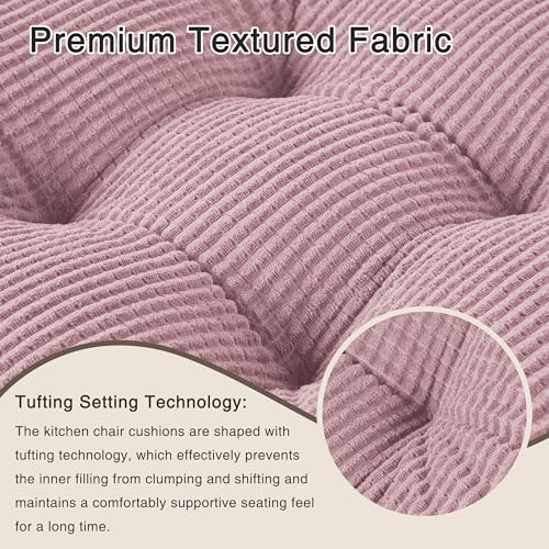 OVOV Dining Chair Cushions Set of 2 Soft Non-Slip Kitchen Chair Pads Tufted Seat Cushion with Ties for Kitchen Dining Room(18" x 16.5" x 3" Light Pink) - color: Light Pink