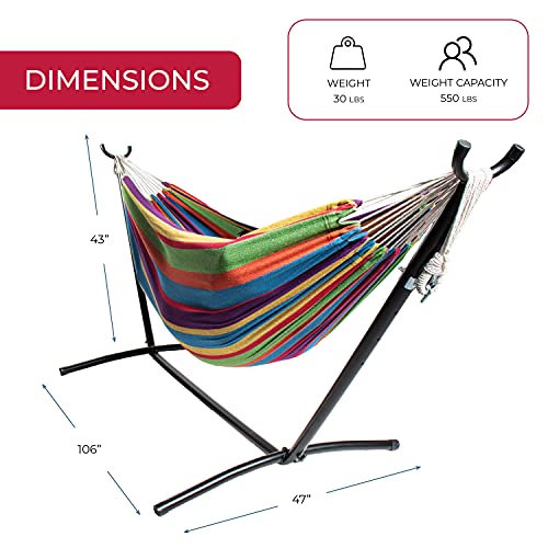 Backyard Expressions Double Camping Hammock with Steel Stand & Carrying Bag, Adjustable Height, Ultra Soft Cotton Blend, 550 lb Capacity, Indoor & Outdoor Portable Hammock - color: Canyon Sunset